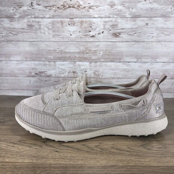 Skechers Womens Microburst Topnotch Slip Ons Taupe Flats Size 10 Wide Fit - Picture 3 of 8